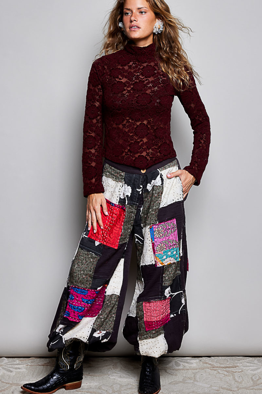 SMQB73 | Pol Woven Wild Leg Pants | Black Multi | Sizes S-L